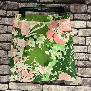 Talbots White, Green & Pink A-Line Skirt Size 10P
